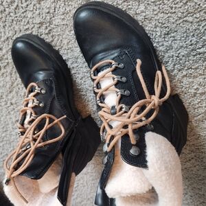 Black Leather Boots with Tan Laces